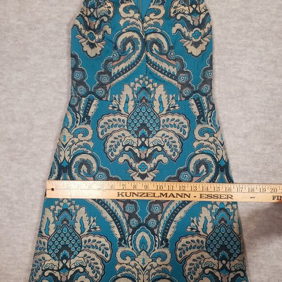 Alice + Olivia Sz 2 Natalee Jacquard Racerback A-Line Dress Turquoise Peacock - Picture 6 of 9